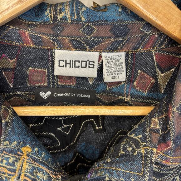 Chico's Embroidered Jacket XL Patchwork Stones Embellish Art to Wear Aztec Boho - Picture 9 of 16